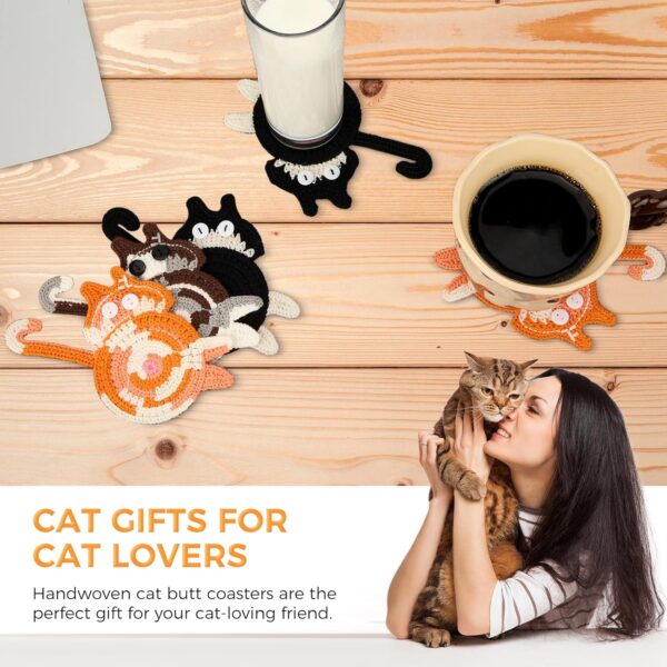 Drink Coaster | Cat Gifts for Cat Lovers,Fun Woven Creative Coasters,Cute Coffee Coaster for Home Decor Tabletop Protection Suitable for Kinds Cups (3PC) - Image 3