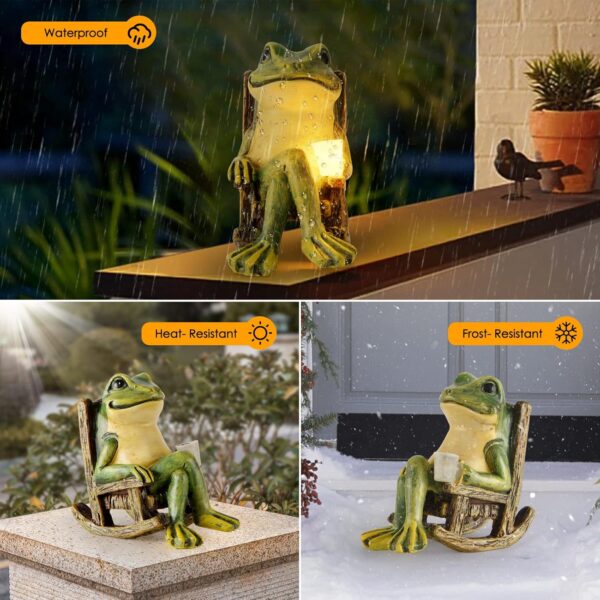 Miniature Frog Garden Statue Mom Dad Gifts Home Decorations Fairy Garden Accessories Outdoor Lights Solar Garden Frog Decor Art Housewarming Gift for Patio,Yard,Lawn Ornament,3.89"x2.36"x3.93 - Image 4