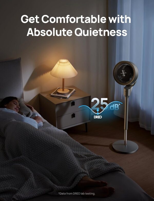 Dreo Fan for Bedroom, 80° Oscillating Standing Fan, 25dB Quiet, 80ft Pedestal Fans for Home Office, 90° Manual Vertical, 3 Speeds, Remote, 34-41" Adjustable Height, Air Circulator - Image 6