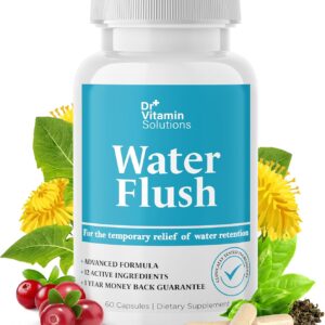 DR VITAMIN SOLUTIONS Diuretic Water Pills for Weight Control, 12 Active Ingredients (Green Tea, Cranberry & More), Instant Relief from Bloat & Swelling, Water Retention Pills for Women & Men - 60 Caps