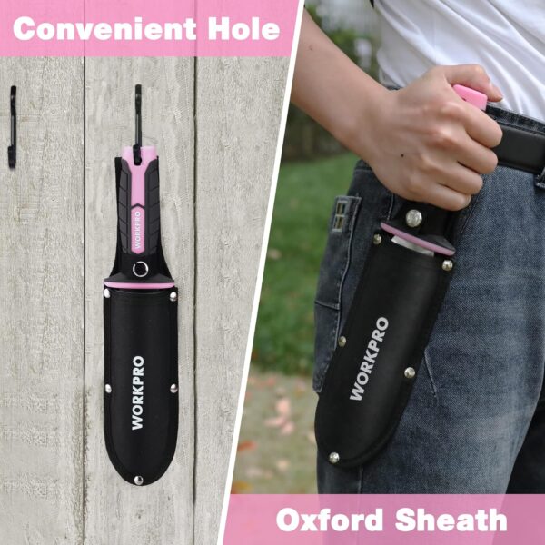 WORKPRO Hori Hori Garden Knife, 7" Stainless Steel Blade with Cutting Edge, Garden Tools with Oxford Sheath, Ergonomic TRP Handle with Hanging Hole for Weeding, Planting, Digging, Pink - Image 5