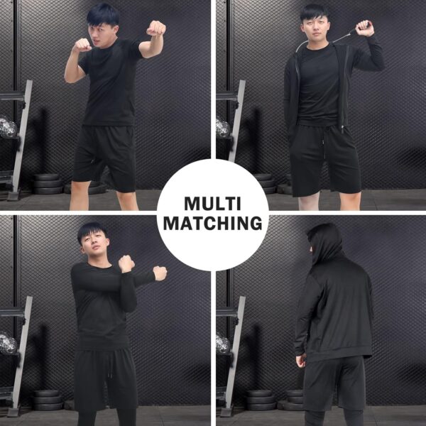 JULY'S SONG Men Compression Workout Set 5 PCS Dry Quick Shirt Pants Shorts Tights Jacket Clothes for Gym - Image 5