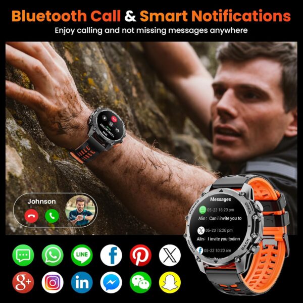Smart Watch (Call/Notification),1.52'' Military Smart Watches for Men, Two Style Kits,Flashlight,100+Sport Modes/Heart Rate/Sleep Monitor/Pedometer, Fitness Tracker Android Phones iPhone Compatible - Image 3