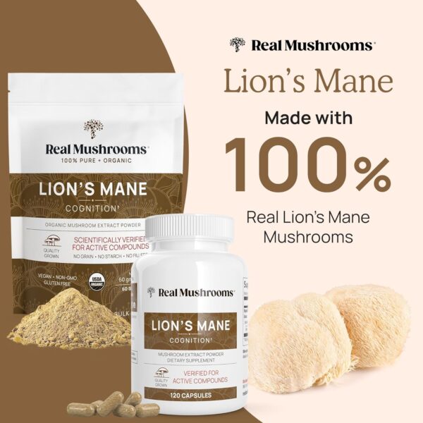 Lions Mane Mushroom Cognition (120 Capsules) Lions Mane Mushroom Powder Extract Capsules | Brain Supplement, Brain Vitamins, Focus Supplement - Image 2