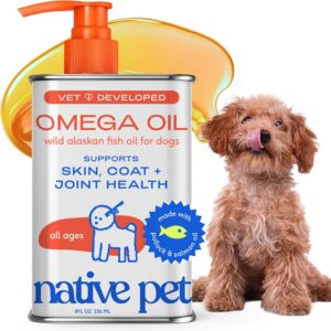 Native Pet Omega 3 Fish Oil for Dogs & Cats - Promotes Healthy Skin, Shiny Coat & Strong Joints - Made with Wild Alaskan Salmon Oil for Dogs – Tasty, Fast-Absorbing Omega 3 6 9 Liquid Supplement- 8oz
