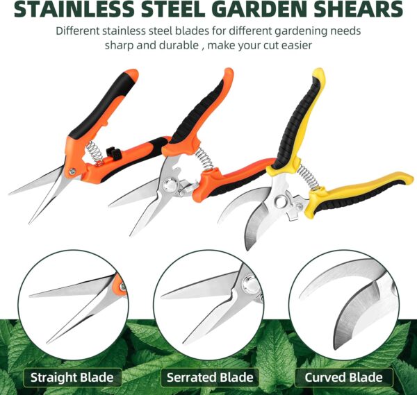 3-Pack Stainless Steel Pruning Shears, Pruning Snips and Clippers for Gardening - Image 2