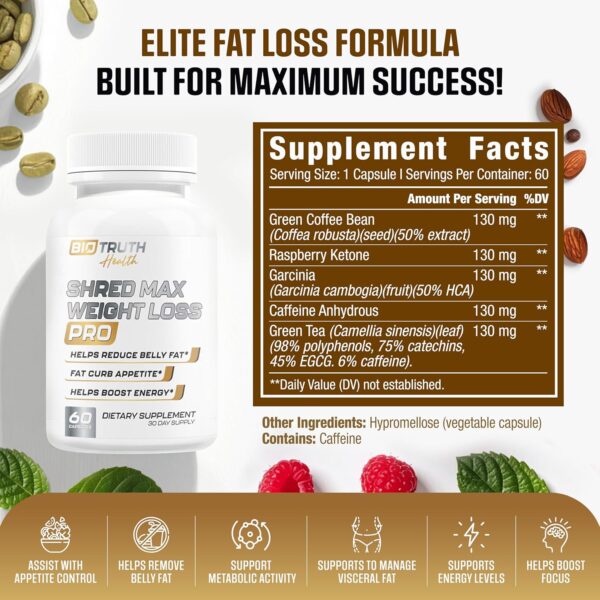 Shred MAX PRO Weight Loss Pills for Women & Fat Burner for Men | Supports GLP-1 Pathway Function - Appetite Suppressant, Carb Blocker | 3rd Party Tested Supplement - 60 Pills for Adults - Image 2