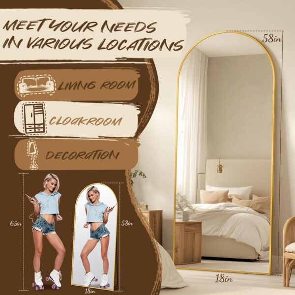 Full Length Mirror, 58"x19" Floor Mirror, Arch Floor Standing Mirror Freestanding Arch Full Body with Stand for Bedroom, Hanging Mounted for Living Room Cloakroom, Gold - Image 7