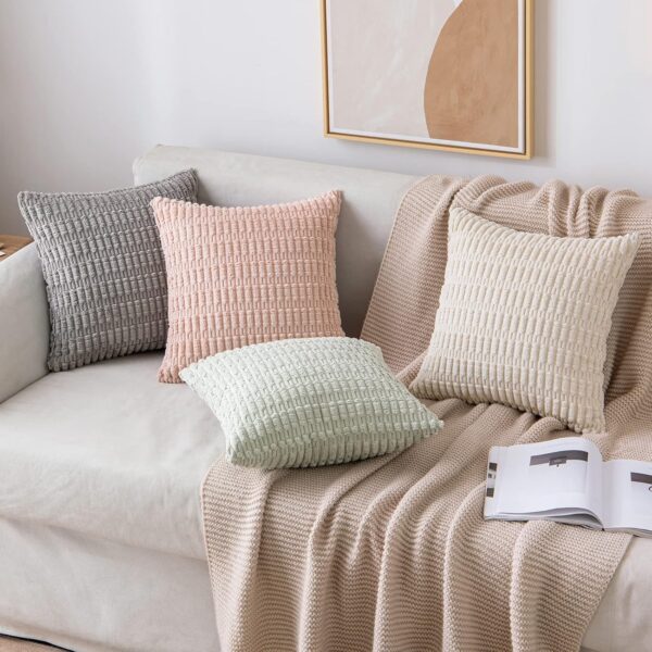 MIULEE Pack of 2 Corduroy Decorative Throw Pillow Covers 18x18 Inch Soft Boho Striped Pillow Covers Modern Farmhouse Home Decor for Sofa Living Room Couch Bed Cream White - Image 2