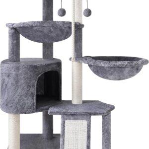 Xin Three Layer Cat Tree with Cat Condo and Two Hammocks,Grey