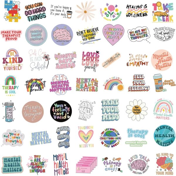 100PCS Mental Health Stickers,Mental Health Awareness Decals Vinyl Waterproof Stickers for Water Bottle Laptop Luggage Helmet Skateboard Guitar Scrapbook Phone Gifts - Image 4