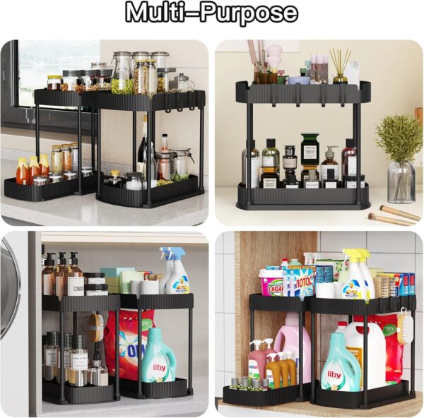 2 Pack Multi-Purpose Pull-Out Storage Organizers, Under Sink Organizers and Storage for Bathroom & Kitchen, Under Cabinet Organizers and storage, 12.8 Inch, Black - Image 6
