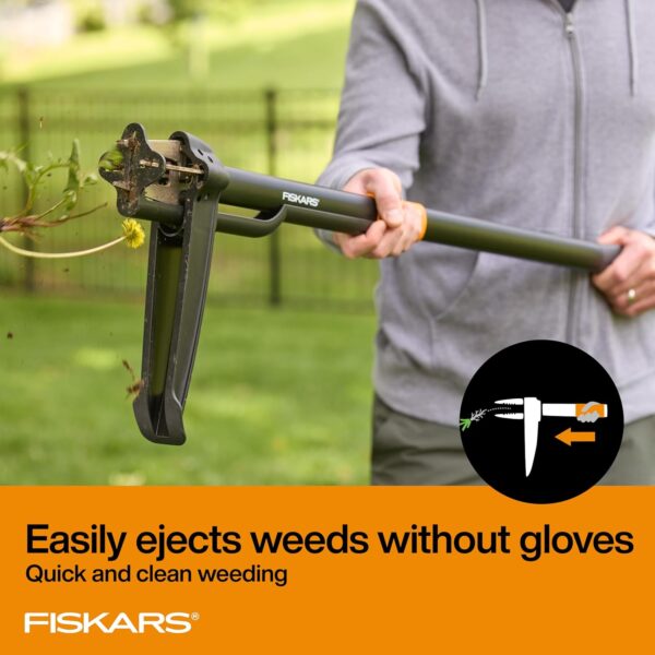 Fiskars 4-Claw Stand Up Weed Puller Tool, Gardening Hand Weeding Tool with 39" Long Ergonomic Handle with Easy-Eject Mechanism - Image 4