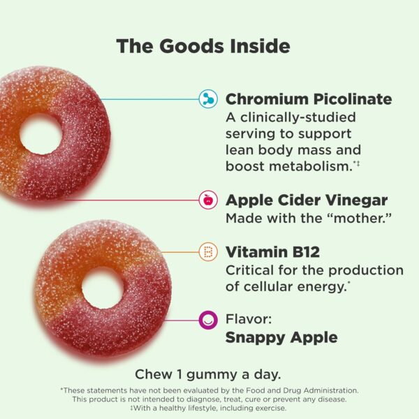 OLLY Metabolism Gummy Rings, Apple Cider Vinegar, Vitamin B12, Chromium, Energy and Digestive Health, Chewable Supplement, Apple Flavor - 30 Count - Image 3