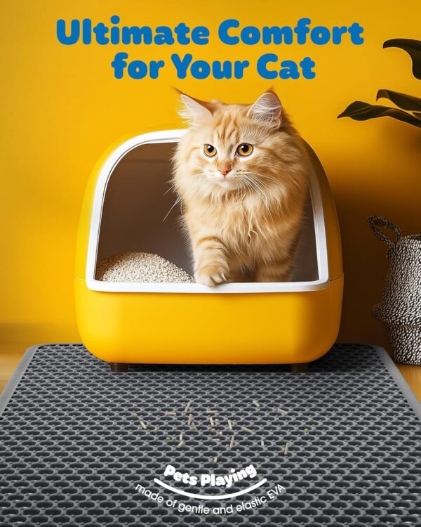 Cat Litter Mat - 23.2'' x 14.6'' Small Litter Trapping Mat, Easy to Clean Litter Box Mat, Waterproof, Urine-Proof, Non-Slip Kitty Litter Mats for Floor, Grey - Image 3