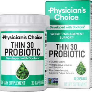 Physician's CHOICE Probiotics for Weight Management & Bloating - 6 Probiotic Strains - Prebiotics - Key ingredient Cayenne - Supports Gut Health - Weight Management for Women & Men - Green Tea - 30 CT