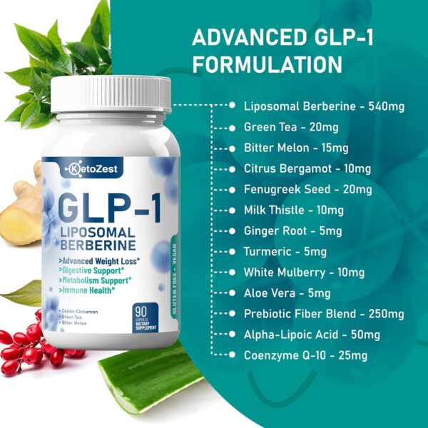 GLP-1 Weight Loss Support Supplement - 15-in-1 GLP1 Booster for Suport Weight Management Appetite Suppressant Fat Burn for Women Men - with Liposomal Berberine HCl Bitter Melon Citrus - Image 4