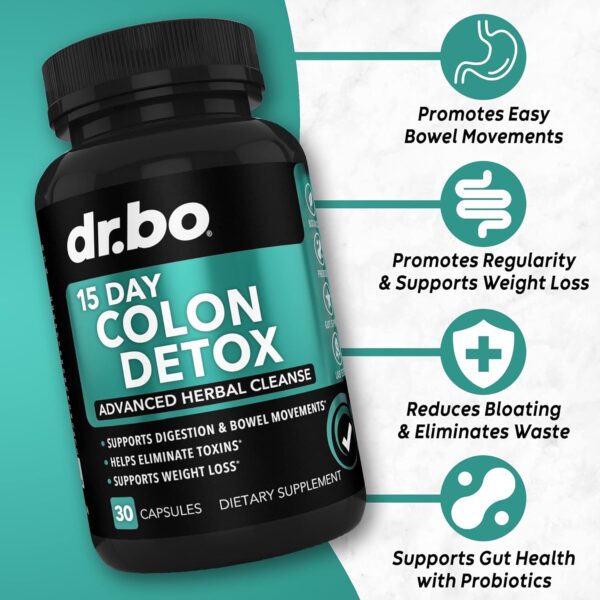 Colon Cleanser Detox for Weight Flush - 15 Day Intestinal Cleanse Pills & Probiotic - Fast Natural Laxative for Constipation Relief - Bowel Movement Supplements for Stomach Bloating, Gut Loss Support - Image 2