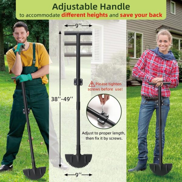 Half Moon Edger Lawn Tool - Heavy Duty Saw Tooth Manual Edgers with Sharp Blade & Wide Footplate, 38"-49" Adjustable T-Grip Handle for Landscaping, Sidewalks, Yard,Grass,Flower Bed & Garden Edging - Image 5