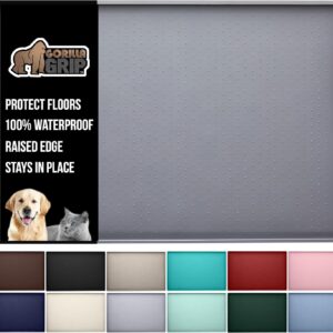 GORILLA GRIP 100% Waterproof Raised Edge BPA Free Silicone Pet Feeding Mat, Dog Cat Food Mats Contain Spills Protects Floors, Placemats for Cats and Dogs Water Bowl, Pets Accessories 18.5x11.5 Gray