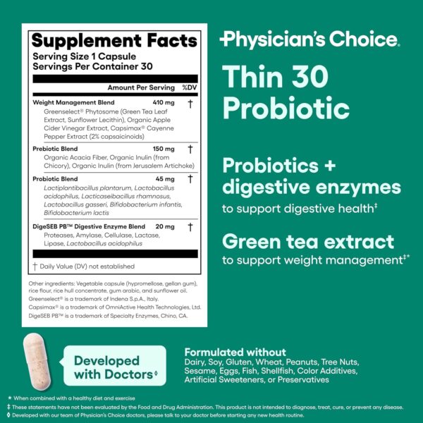 Physician's CHOICE Probiotics for Weight Management & Bloating - 6 Probiotic Strains - Prebiotics - Key ingredient Cayenne - Supports Gut Health - Weight Management for Women & Men - Green Tea - 30 CT - Image 6