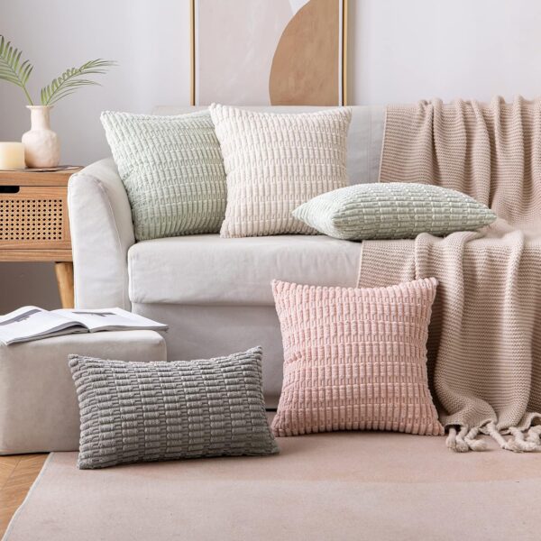 MIULEE Pack of 2 Corduroy Decorative Throw Pillow Covers 18x18 Inch Soft Boho Striped Pillow Covers Modern Farmhouse Home Decor for Sofa Living Room Couch Bed Cream White - Image 3