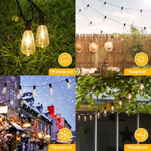 Brightever LED Outdoor String Lights 100FT Patio Lights with 52 Shatterproof ST38 Vintage Edison Bulbs, Outside Hanging Light Waterproof for Porch, Deck, Garden, Backyard, Balcony, Dimmable 2700K - Image 5