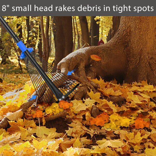 Adjustable Metal Leaf Rake Long Handle, Garden Rakes for Lawns Heavy Duty Leaves with Expandable Head 8-17", Yard Women Kids Rake for Gardening RV Camping - Image 3
