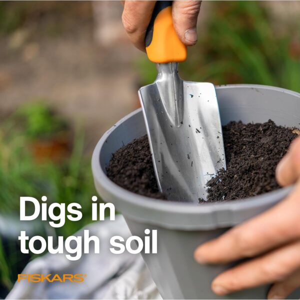 Fiskars Ergo Garden Trowel for Digging and Planting, Heavy Duty Gardening Hand Tool with Hanging Hole - Image 3