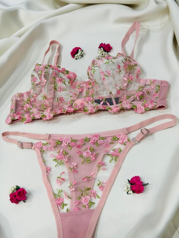 Sheer Flowery Embroidery Underwire Bra and Underwear Panty Matching Set Lingerie For Women… - Image 4