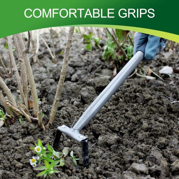 Walensee Mini Action Hoe for Weeding Stirrup Hoe Tools for Garden Hula-Ho with 14- Inch Scuffle Loop Hoe Gardening Weeder Cultivator, Sharp Durable Metal Handle Weeding Rake with Cushioned Grip, Grey - Image 7