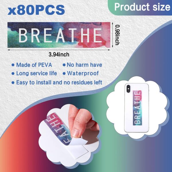 80 Pcs Anxiety Sensory Stickers with Inspirational Quotes Calm Textured Strips Relief Mental Health Stickers School Office Adhesive Sensory Tape Anti Stress Toys for Adults Teens (Watercolor) - Image 2