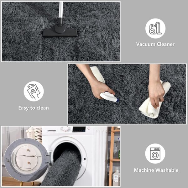 DweIke Super Soft Rug Fluffy Carpet for Living Room Bedroom, 4x6 ft Shaggy Grey Kids Area Rugs for Girls Boys Nursery Dorm Home Decor, Non-Slip Washable Plush Indoor Throw Carpets, Gray - Image 5