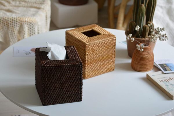 Rattan Tissue Box Cover Square, Hand Woven Wicker Tissue Holder, 5.5 x 5.5 X 5.7 inch, Natural - Image 6