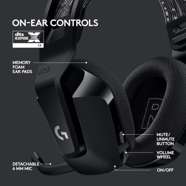 Logitech G733 Lightspeed Wireless Gaming Headset, Suspension Headband, Lightsync RGB, Blue VO!CE Mic, PRO-G Audio – Black, Gaming Headset Wireless, PC, PS5, PS4, Switch Compatible - Image 5