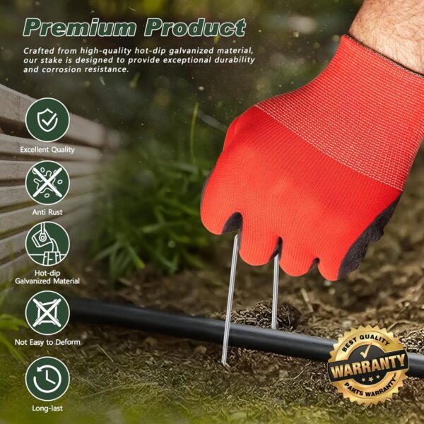 FEED GARDEN 6 Inch 50 Pack Hot-dip Galvanized Landscape Staples Plant Cover Stakes 11 Gauge Tent Stakes Garden Stakes Landscaping Fabric SOD Pins Yard Stakes for Decoration Weed Barrier Fabric - Image 3