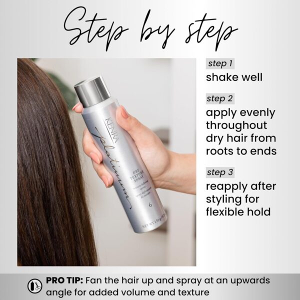 Kenra Platinum Dry Texture Spray 6 | Texture Defining Styler | Increases Texture & Fullness | Absorbs Oils & Impurities | Ultra-Lightweight, Non-Drying Formulation | All Hair Types - Image 4