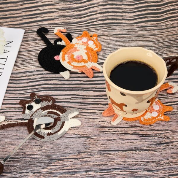 Drink Coaster | Cat Gifts for Cat Lovers,Fun Woven Creative Coasters,Cute Coffee Coaster for Home Decor Tabletop Protection Suitable for Kinds Cups (3PC) - Image 5
