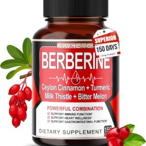 Berberine Supplement - Enhanced with Ceylon Cinnamon, Turmeric, Milk Thistle, Bitter Melon for Digestion, Immunity & Weight Managament (150 Count (Pack of 1))