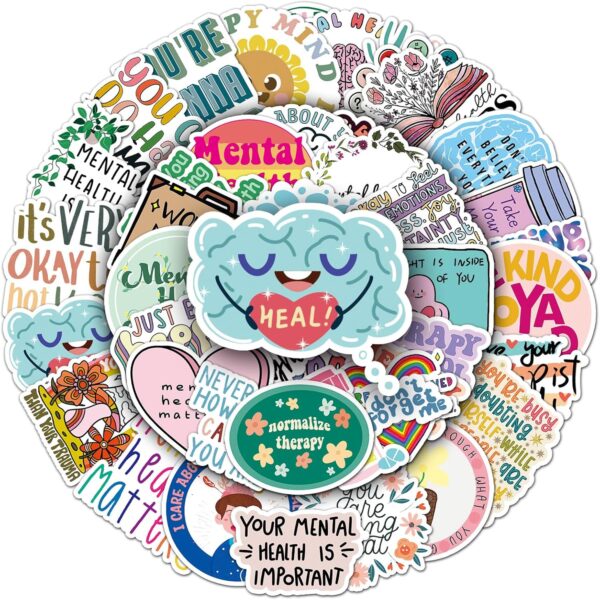 100pcs Mental Health Stickers for Water Bottle, Mental Health Matters Awareness Therapist Waterproof Vinyl Decal for Kids Adult Girl Laptop Skateboard Phone Notebook Guitar(Positive Affirmation) - Image 2