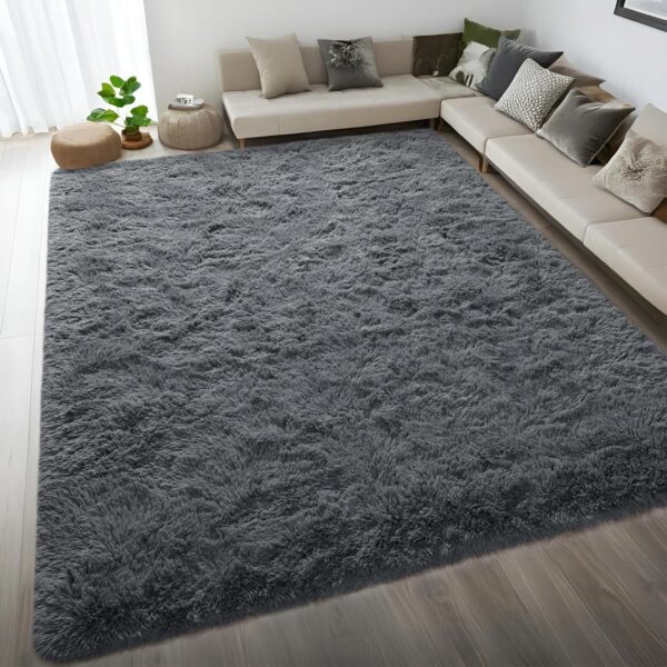 DweIke Super Soft Rug Fluffy Carpet for Living Room Bedroom, 4x6 ft Shaggy Grey Kids Area Rugs for Girls Boys Nursery Dorm Home Decor, Non-Slip Washable Plush Indoor Throw Carpets, Gray - Image 7