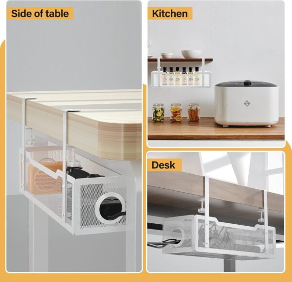 Under Desk Cable Management Tray White, Cinati Wire Organizers No Drill, Cable Tray with Clamp for Wire Management, Cord Organization Box for Office, Home - No Damage to Desk - Image 6
