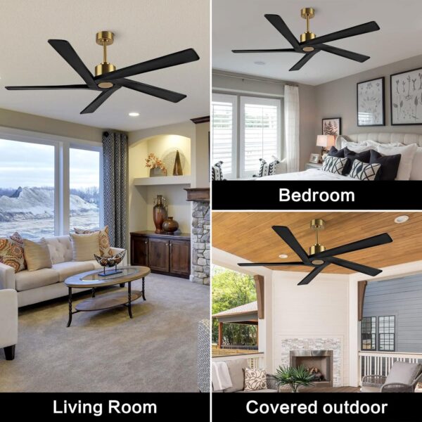WINGBO 54 Inch DC Ceiling Fan without Lights, 5 Reversible Carved Solid Wood Blades, 6-Speed Noiseless DC Motor, Ceiling Fan No Light with Remote, Brass Finish with Black Blades, ETL Listed - Image 7