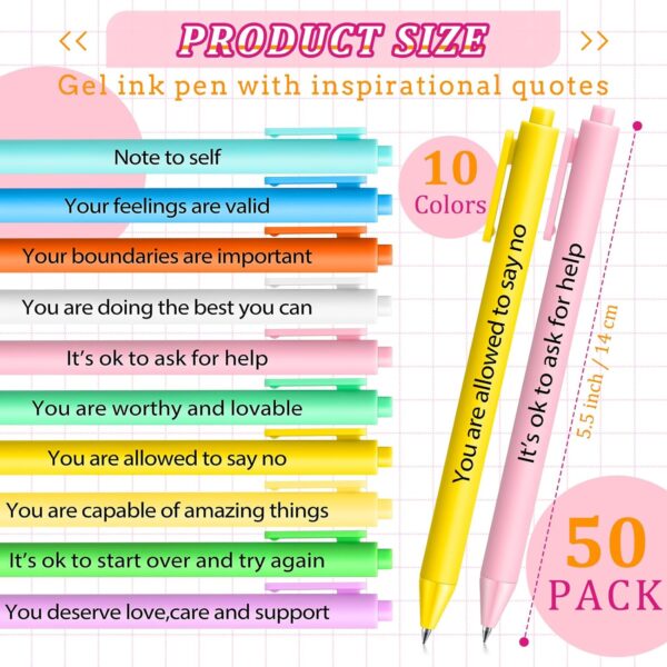 50 Pcs Gel Ink Pens Motivational Inspirational Quote Pen Retractable Rolling Ball Smooth Writing for Coworkers Supplies Office Home(Stylish Color,Mental Health Reminders) - Image 2