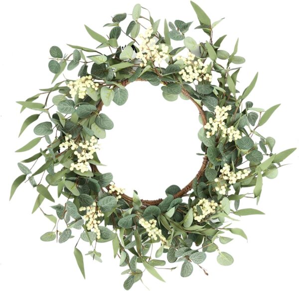 Pinkpum 20'' Eucalyptus Wreath for Front Door, Porch, Window - Green Decor for Home, Farmhouse - Spring, Summer, Fall, All Seasons - Image 9