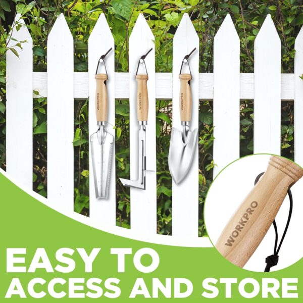 WORKPRO Garden Tool Set, 3 Pcs Gardening Hand Tools with Wood Handle, Weed Puller, Crack Weeder, Hand Trowel, for Planting, Digging, Weeding, Ideal Gardening for Women & Men - Image 2