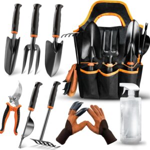 Garden Tool Set 10Pcs, Heavy Duty Gardening Tool Set, with Non-Slip Rubber Grip, Durable Garden Tools Organizer Handbag, Outdoor Hand Tools, Ideal Gardening Tool Kit Gifts for Women and Men
