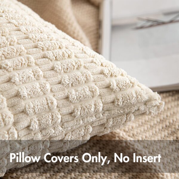 MIULEE Pack of 2 Corduroy Decorative Throw Pillow Covers 18x18 Inch Soft Boho Striped Pillow Covers Modern Farmhouse Home Decor for Sofa Living Room Couch Bed Cream White - Image 4