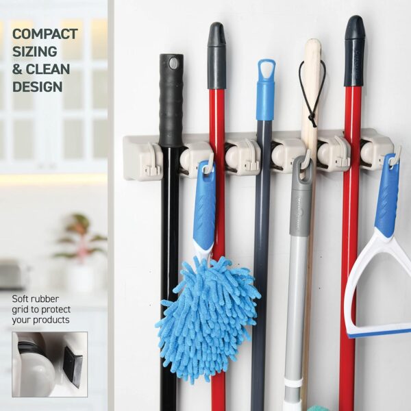 Home-it Mop and Broom Holder Wall Mount Garden Tool Storage Tool Rack Storage & Organization for the Home Plastic Hanger for Closet Garage Organizer (5-position) - Image 7