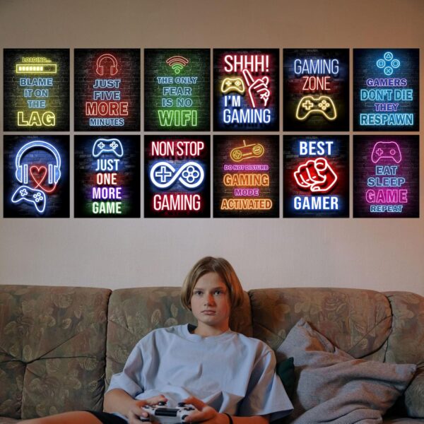 12Pcs Neon Gaming Posters for Teen Boys Room & Gaming Room Decor - 8x10 Inch Vibrant Gamer Wall Art Prints | No Frame Included | Cool Gifts for Gamers - Image 4